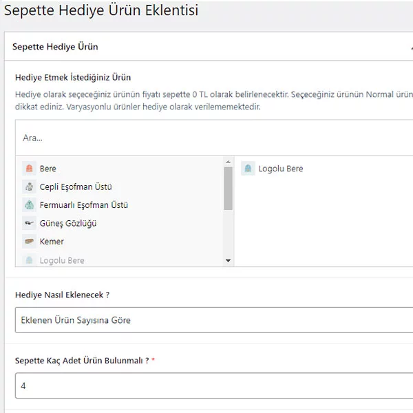 Woocommerce Sepette Hediye Ürün Eklentisi